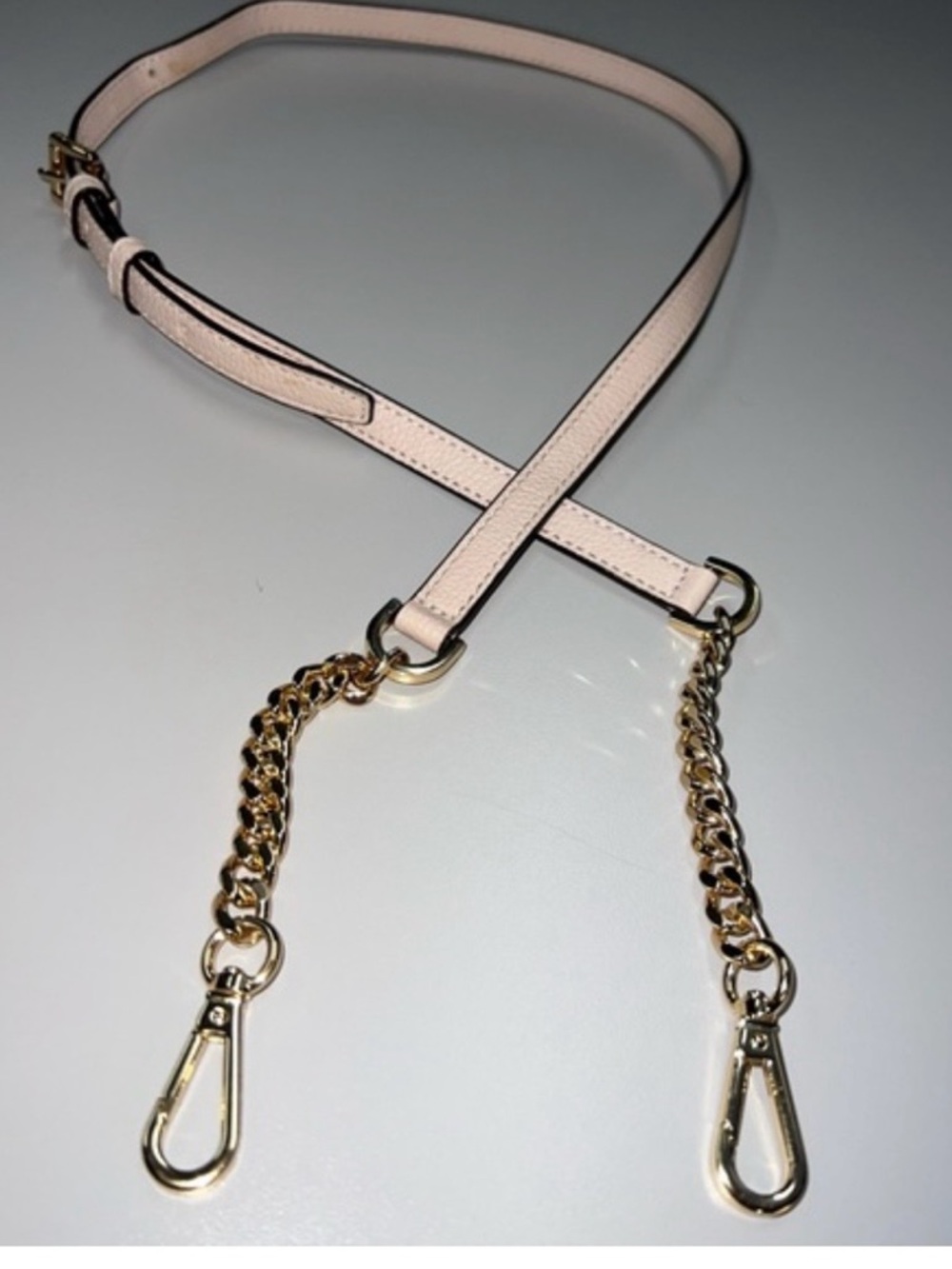 Michael Kors Pale Pink Leather Shoulder Strap with Gold Chain Accents